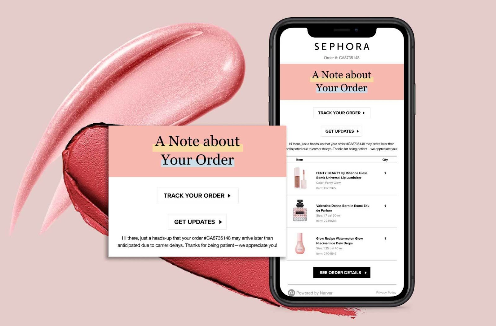 Sephora package tracking email example