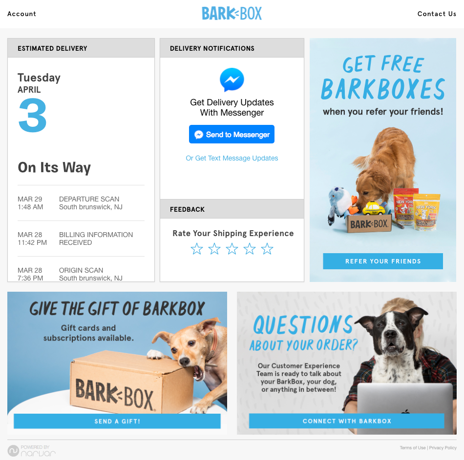 Barkbox Narvar tracking page