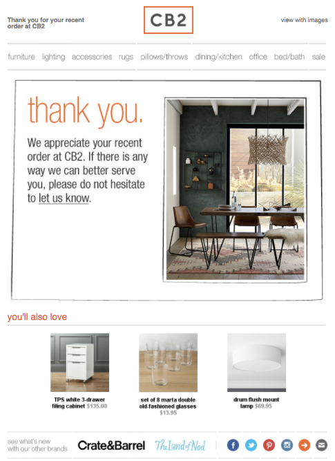 CB2 thank you email