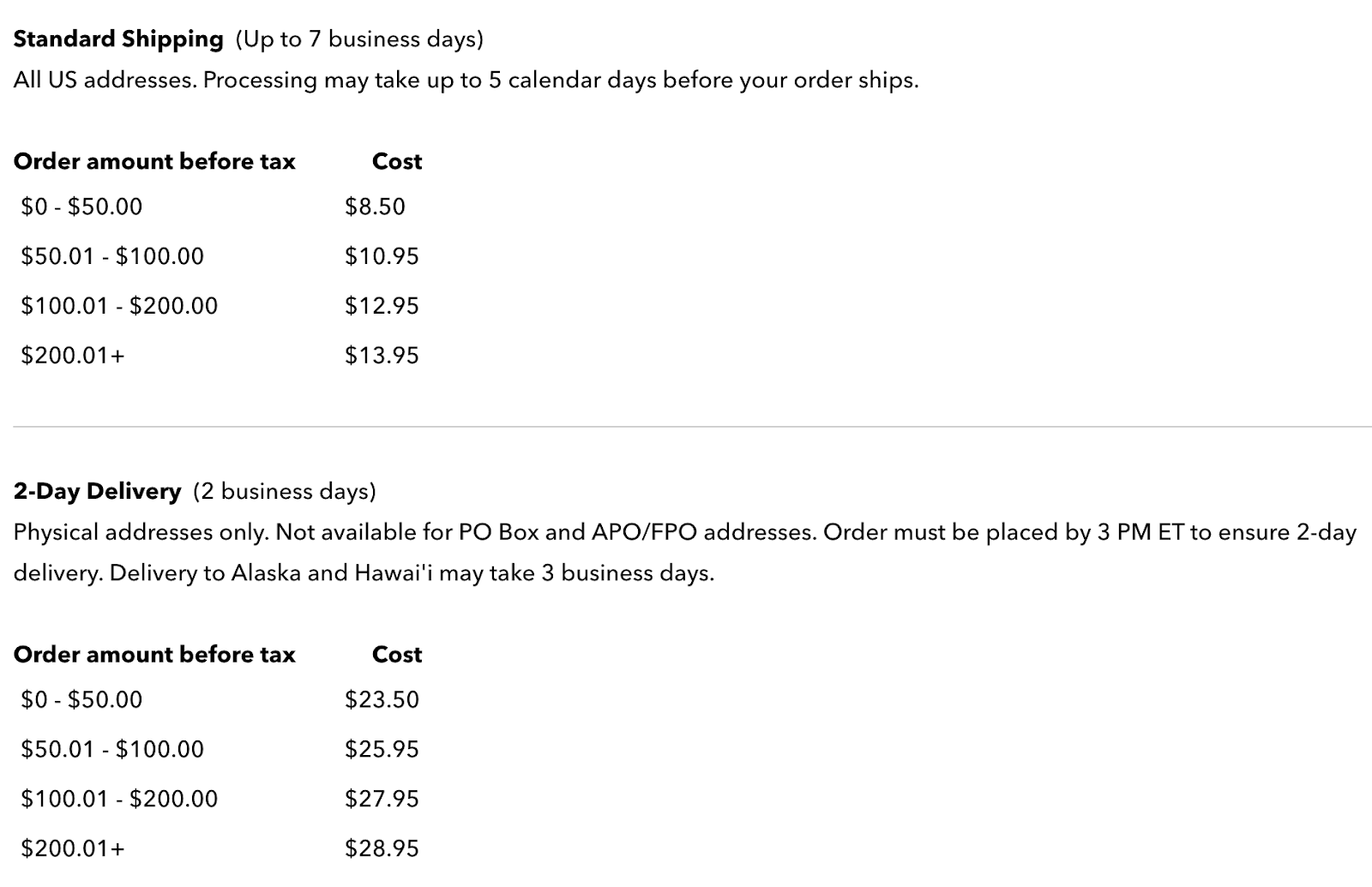 Patagonia domestic shipping policy example