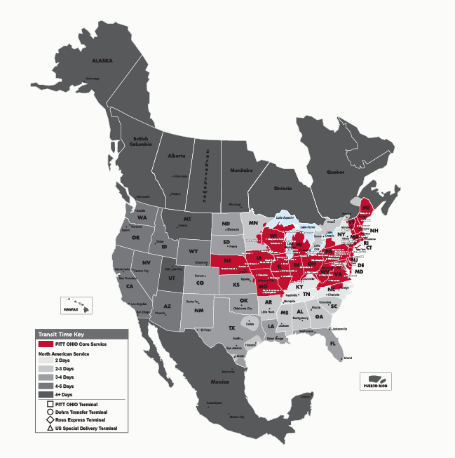 PITT OHIO regional carrier map