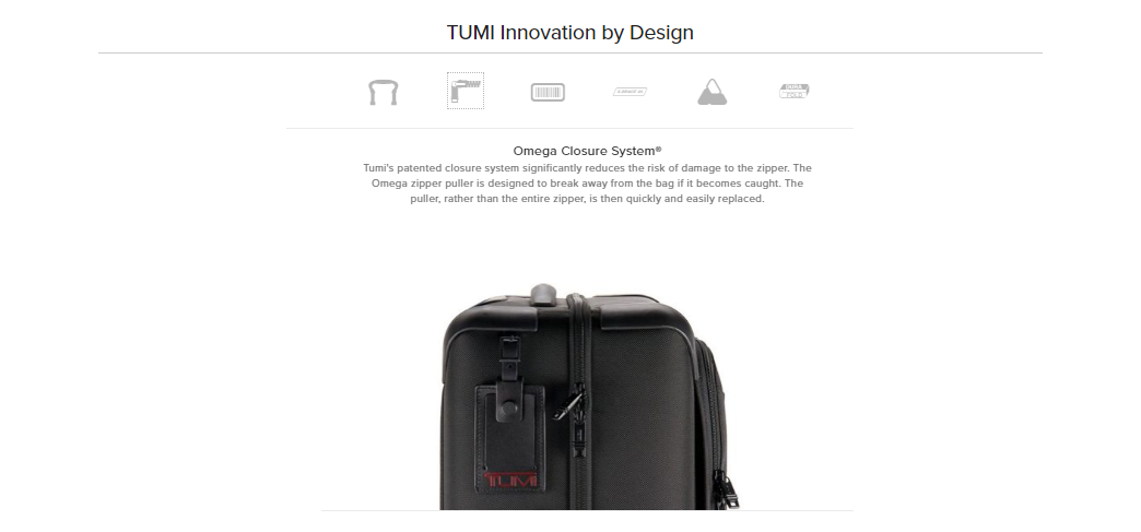 Tumi product description page example (continued)