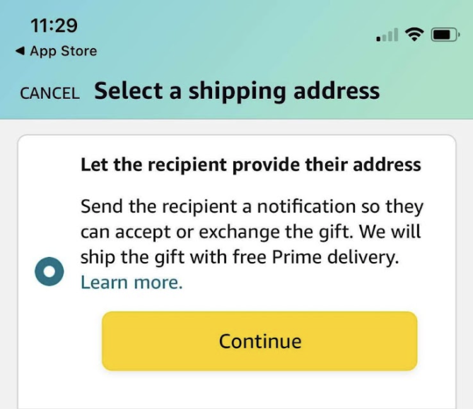 Amazon gift giving tech-let the recipient provide their address